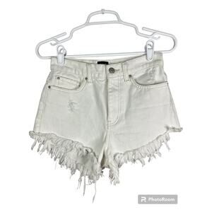 BDG Urban Outfitters White High Rise Cheeky Shorts Cut Off Raw Hem Size 25